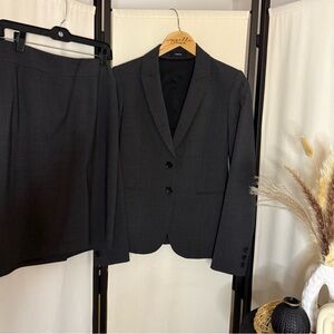Theory Dark Gray Blazer And Skirt Set